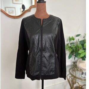 Weekends by Chico's Jacket Blazer Black Faux Leather Front‎ Size 0